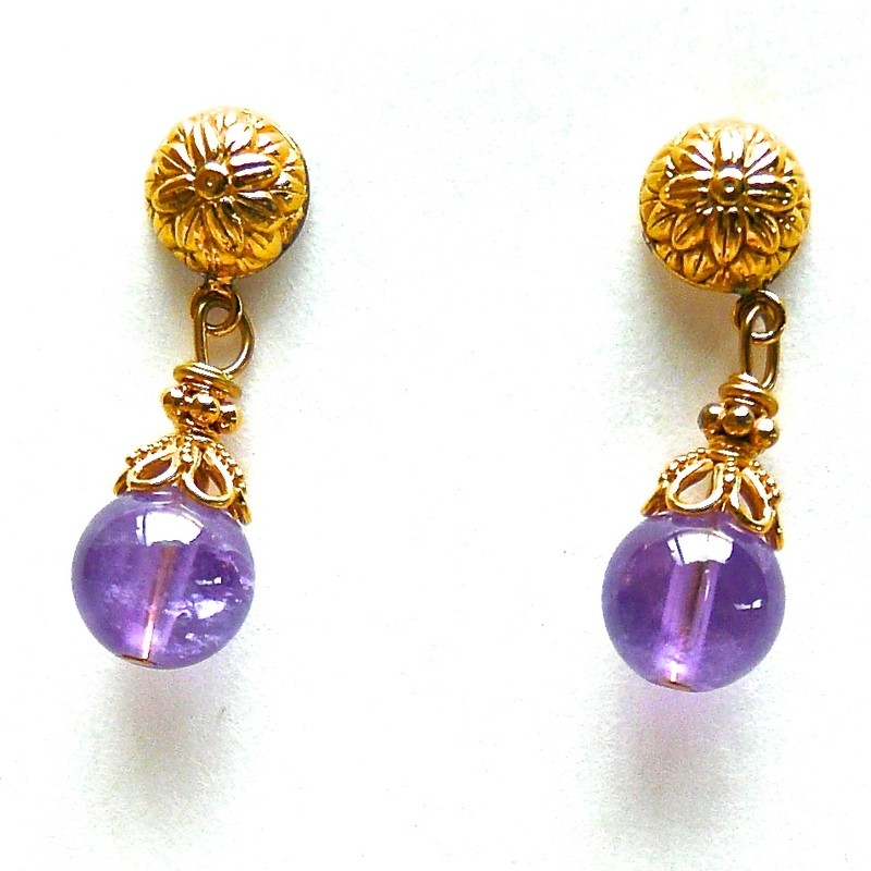 Amethyst Drop, 18K Gold Vermeil Post Earrings