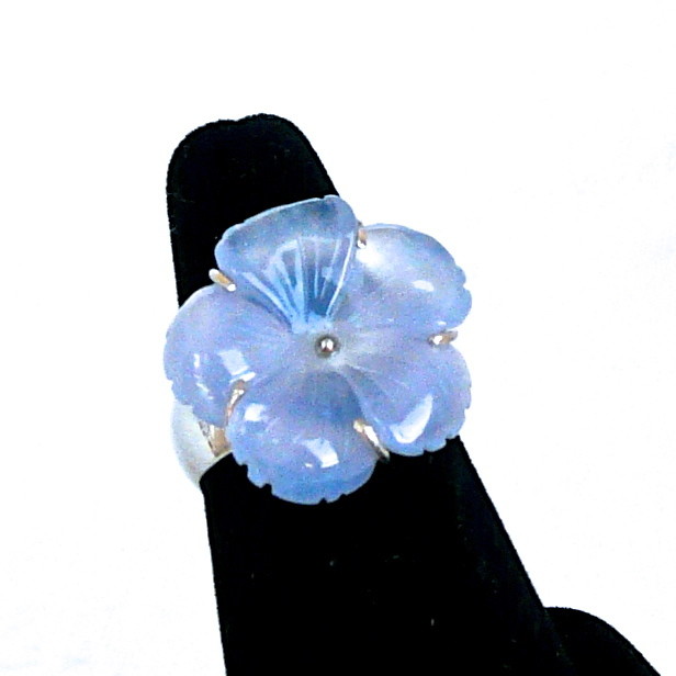 Blue Chalcedony Flower, Sterling Silver Ring180