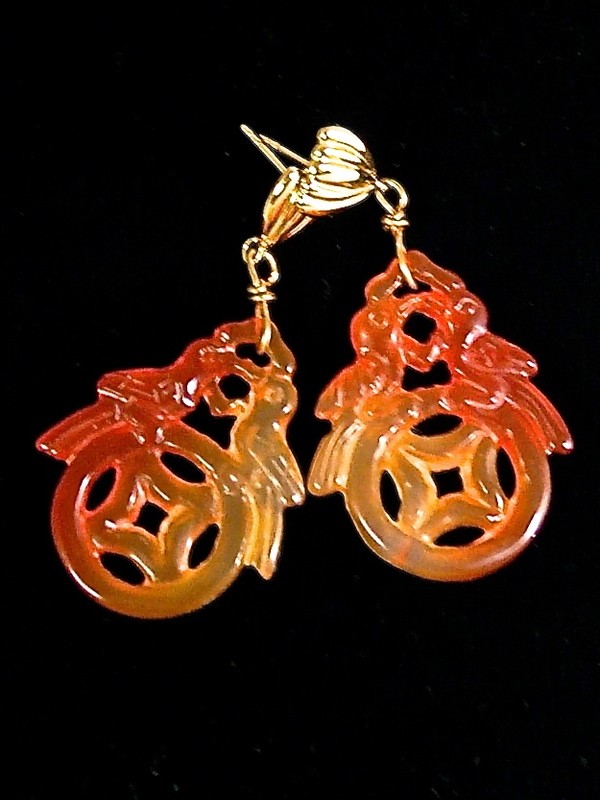 Carnelian Double Birds, 18K Gold Vermeil Post Earrings