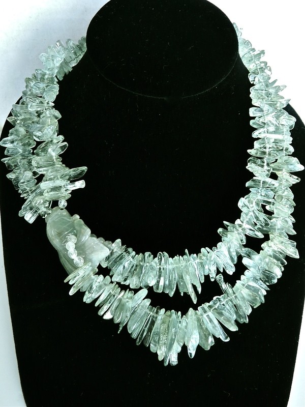 Carved Jade Fish, Natural Aquamarine Nugget Necklace