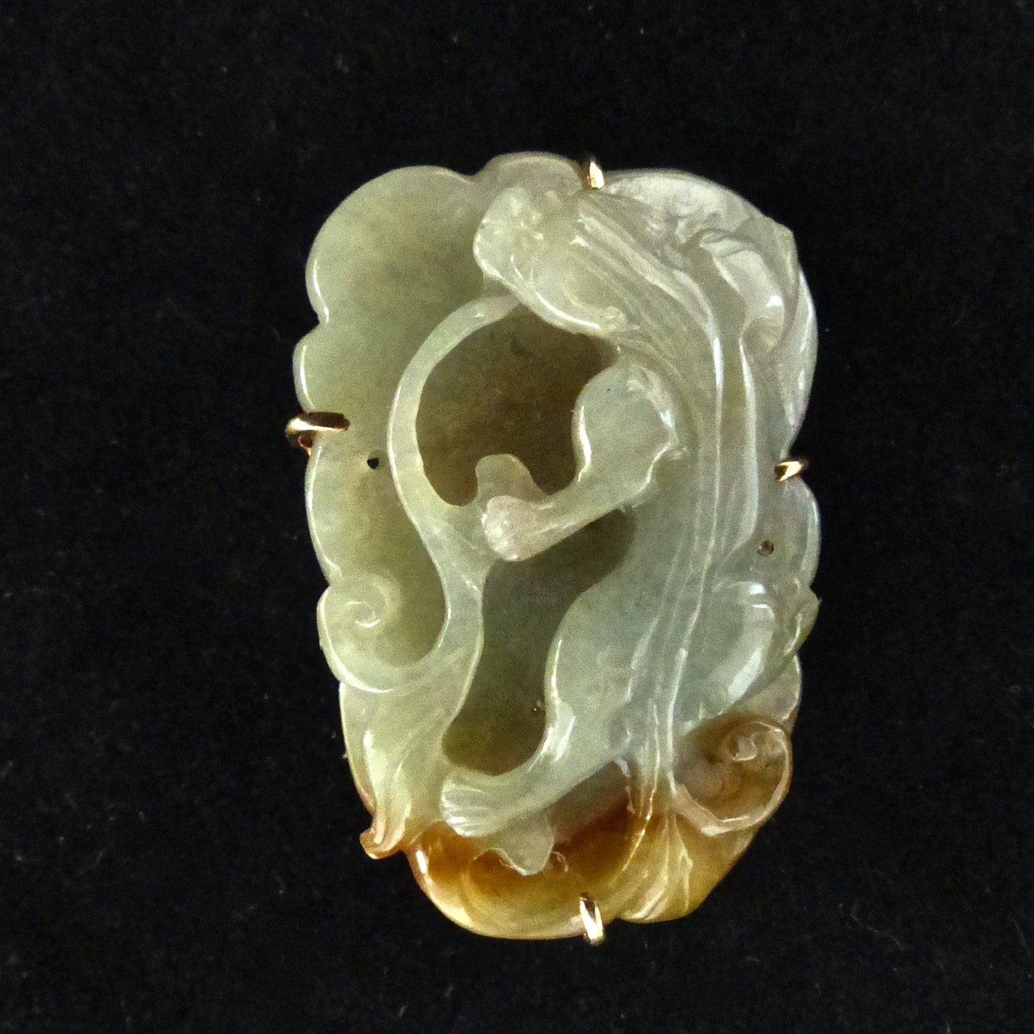 Carved Bicolor Green Jade Dragon, Pin and Pendant