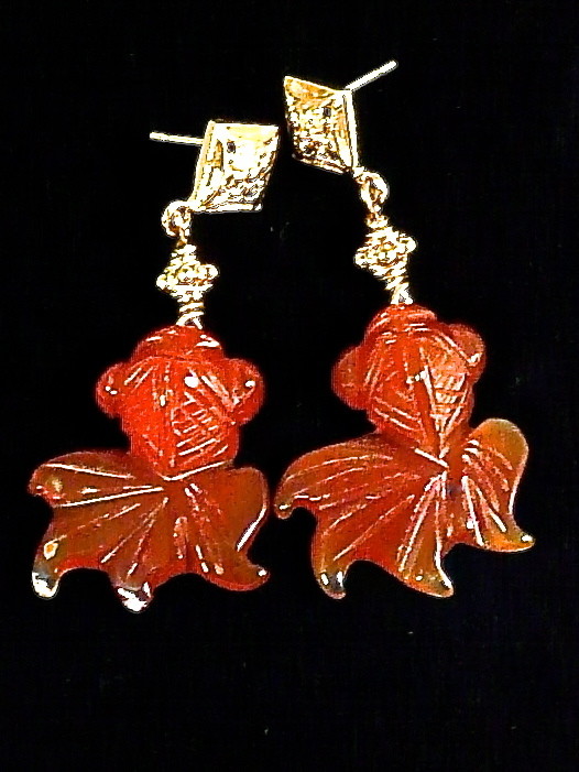 Carnelian Fish, 18K Gold Vermeil Post Drop Earrings