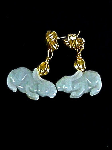 Blue Jade Rabbits, 18K Gold Vermeil Post Earrings