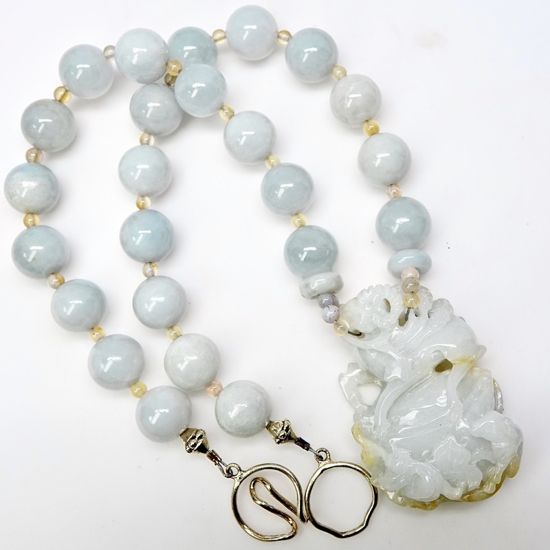 Carved Jade Ram, Burmese Jade Necklace