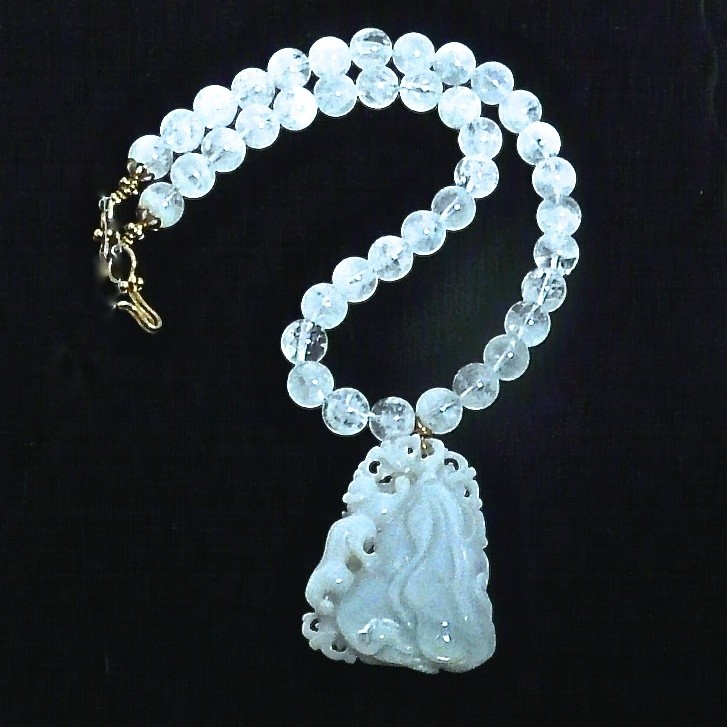 Blue Jade Dragon, Gourd, Aquamarine Necklace