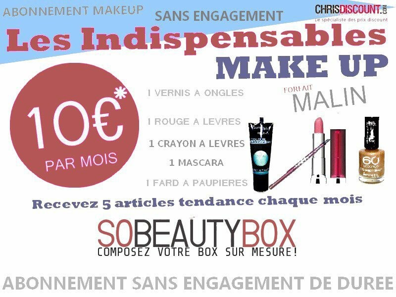 ABONNEMENT MAQUILLAGE - SO BEAUTY BOX MALIN - 5 ARTICLES FULL SIZE - 10EUR PAR MOIS