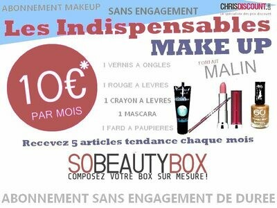 ABONNEMENT MAQUILLAGE - SO BEAUTY BOX MALIN - 5 ARTICLES FULL SIZE - 10EUR PAR MOIS