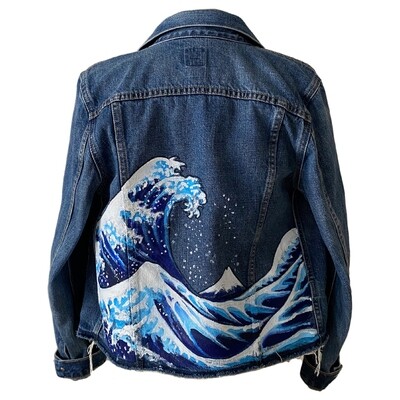 “The Wave” Hand Painted Distressed Denim Jacket