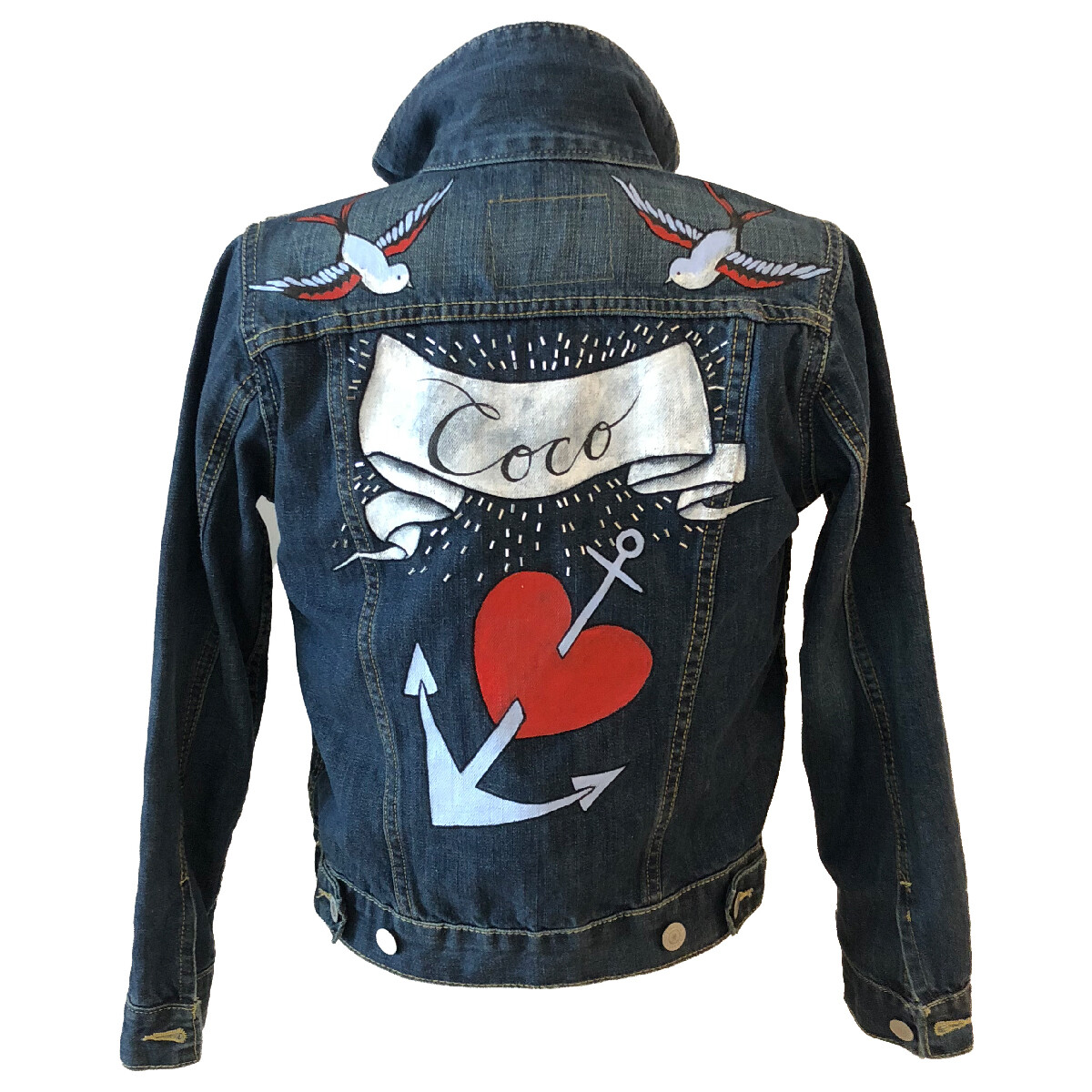 “Coco” Hand Painted Distressed Denim Jacket