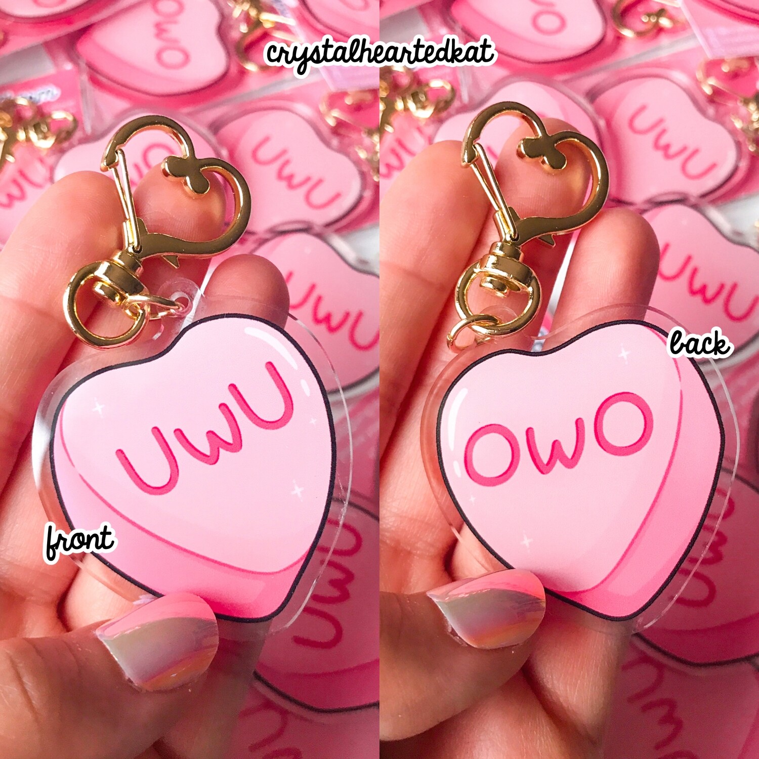 Candy Heart Keychain Charm - UwU / OwO