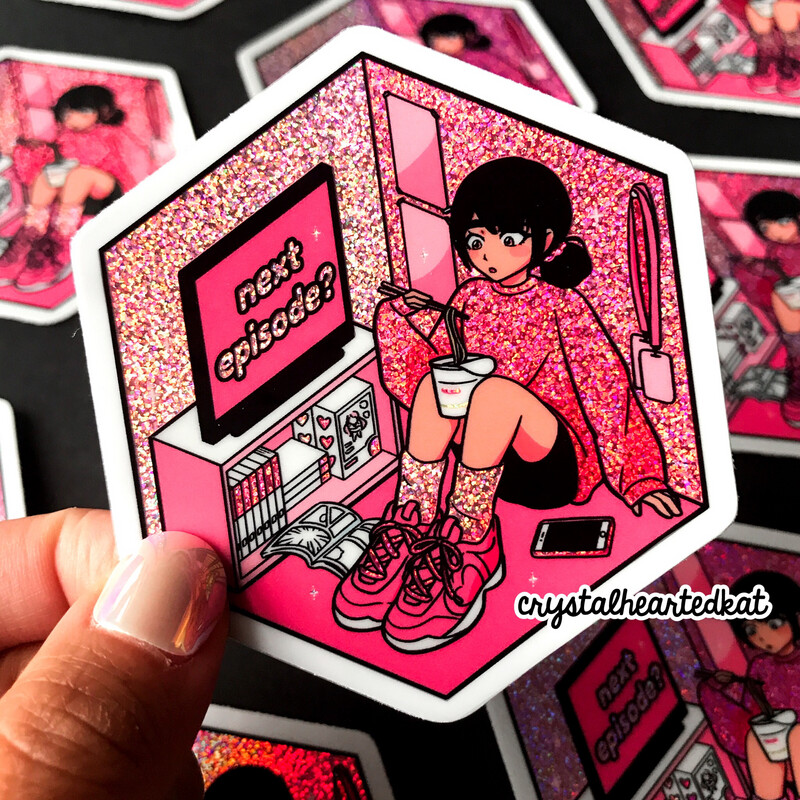 Anime Room Pink Glitter Sticker