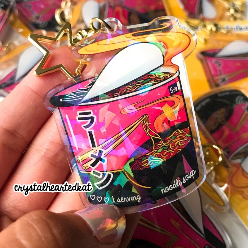 Holographic Cup Ramen Keychain Charm