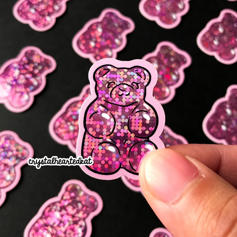 Pink Glitter Gummy Bear Sticker