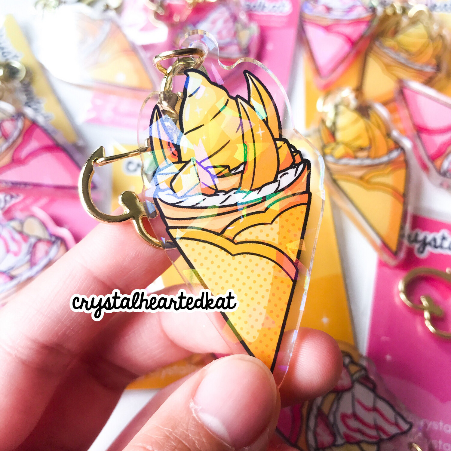 Peach Mango Crepe Keychain Charm *One Side Holo*