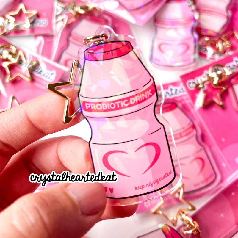 Holographic Pink Milk Drink Keychain Charm
