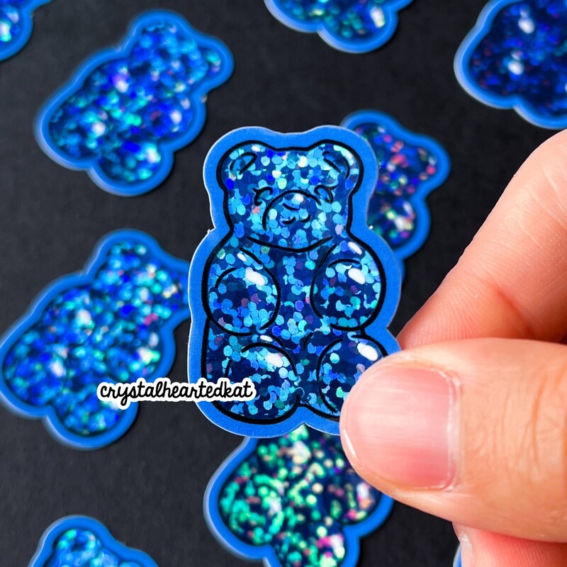Blue Glitter Gummy Bear Sticker