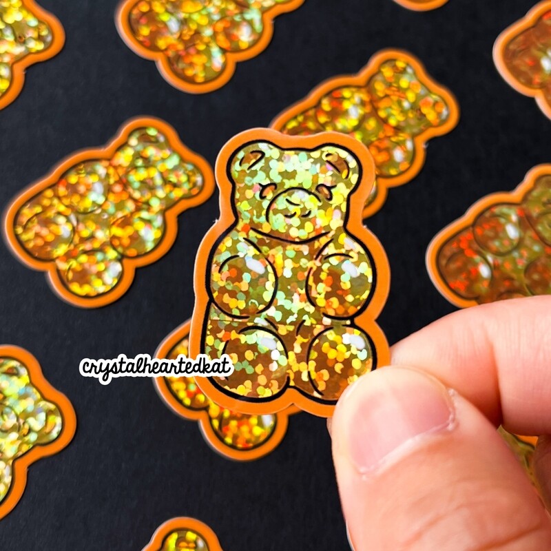 Gold Glitter Gummy Bear Sticker