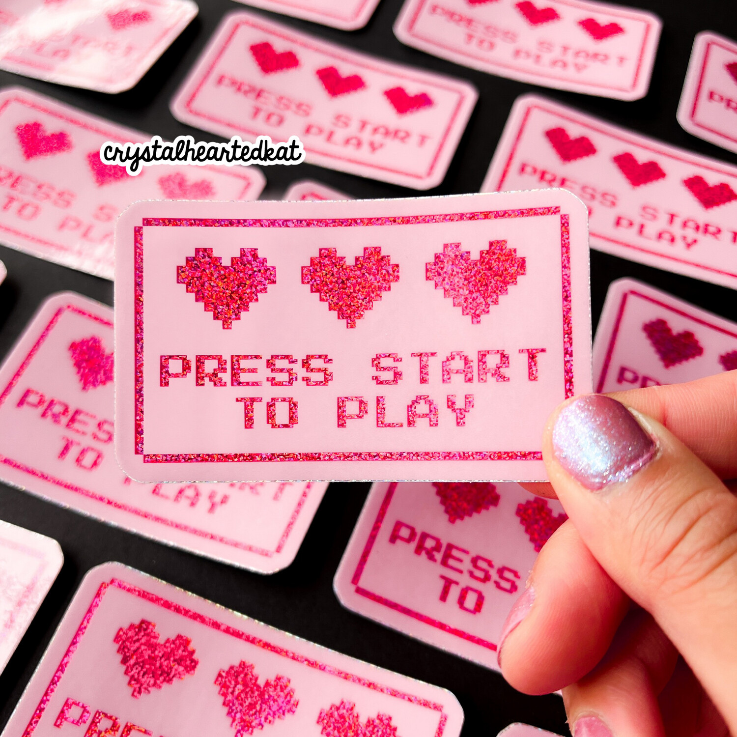 Press Start To Play - Pink Glitter Sticker