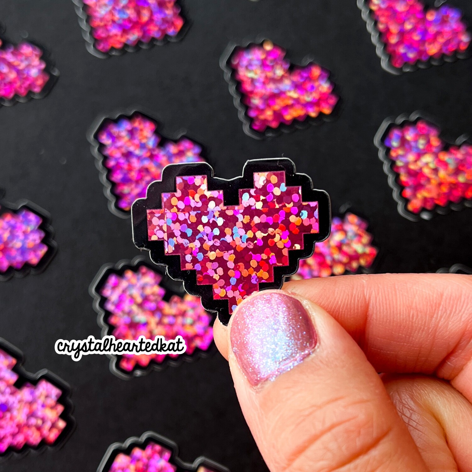 Pixel Heart Glitter Sticker