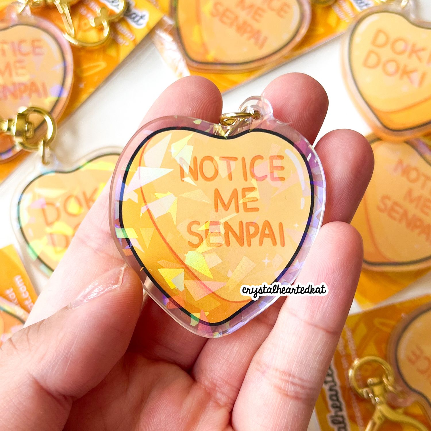 Notice Me Senpai / Doki Doki Candy Heart Holographic Keychain Charm