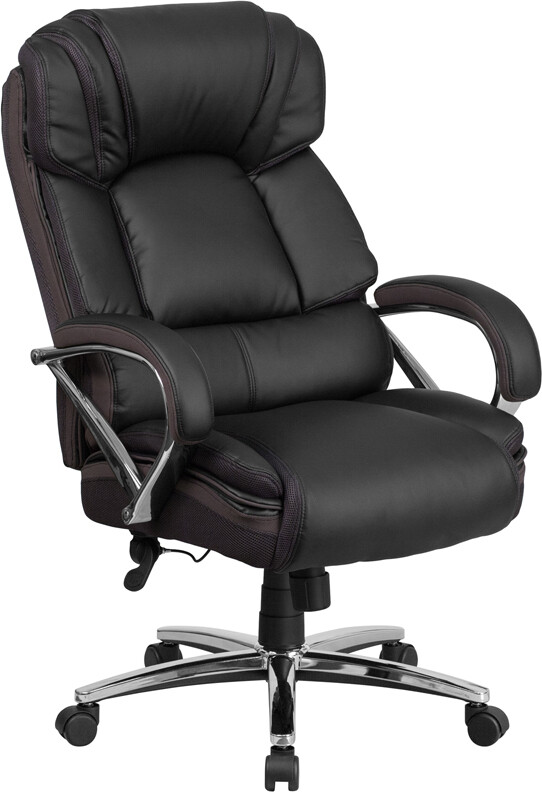 Black Leather Executive Swivel Office Chair with Chrome Base and Arms