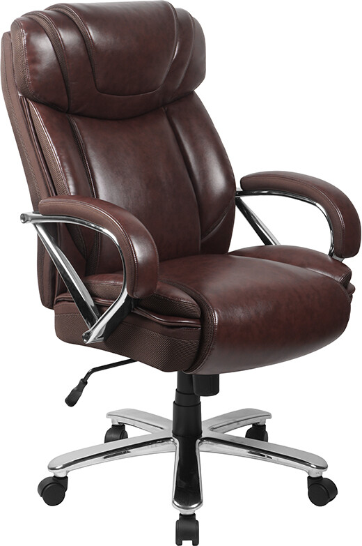 Brown Leather Executive Swivel Office Chair with Extra Wide Seat