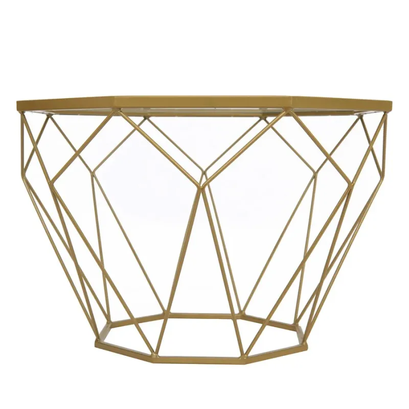 Malibu Octagon Coffee Table with Glass Top and Geometric Metal Base