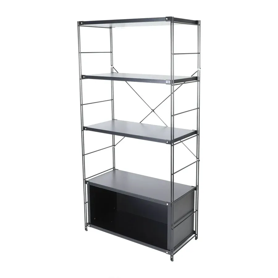 Brentwood Etagere Bookcase with Black/White Powder Coated Steel Frame and Melamine Board Shelves