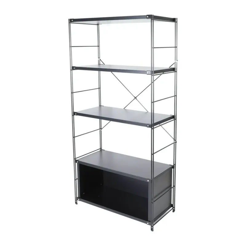 Brentwood Etagere Bookcase with Black/White Powder Coated Steel Frame and Melamine Board Shelves