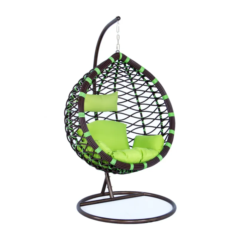 Single-Seater Wicker Hanging Egg Swing Chair with Green Cushion
