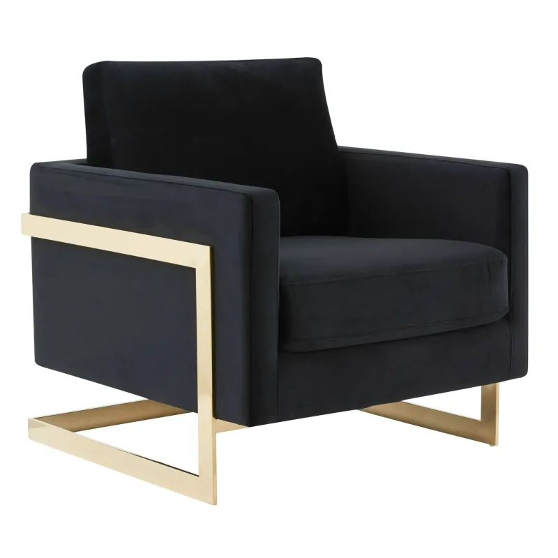 Lincoln Modern Upholstered in Fabric Accent Armchair With Gold/Black/White Metal Frame
