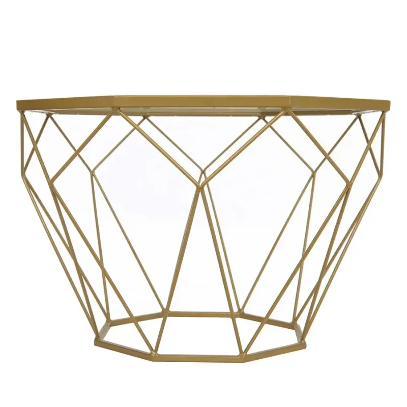 Malibu Octagon Coffee Table with Glass Top and Geometric Metal Base
