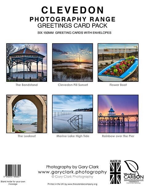 CLEVEDON PHOTOGRAPHY RANGE - GREETINGS CARD PACK
SIX 150mm x 150mm GREETING CARDS WITH ENVELOPES (FREE UK DELIVERY)