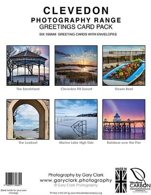 CLEVEDON PHOTOGRAPHY RANGE - GREETINGS CARD PACK
SIX 150mm x 150mm GREETING CARDS WITH ENVELOPES (FREE UK DELIVERY)