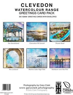CLEVEDON WATERCOLOUR RANGE - GREETINGS CARD PACK
SIX 150mm x 150mm GREETING CARDS WITH ENVELOPES (FREE UK DELIVERY)