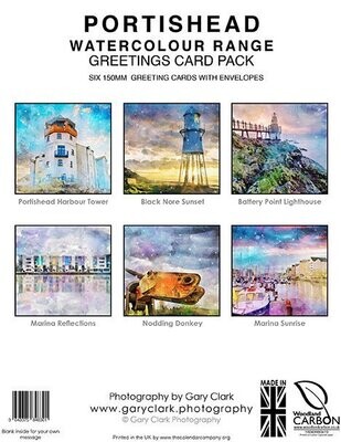 PORTISHEAD WATERCOLOUR RANGE - GREETINGS CARD PACK
SIX 150mm x 150mm GREETING CARDS WITH ENVELOPES (FREE UK DELIVERY)
