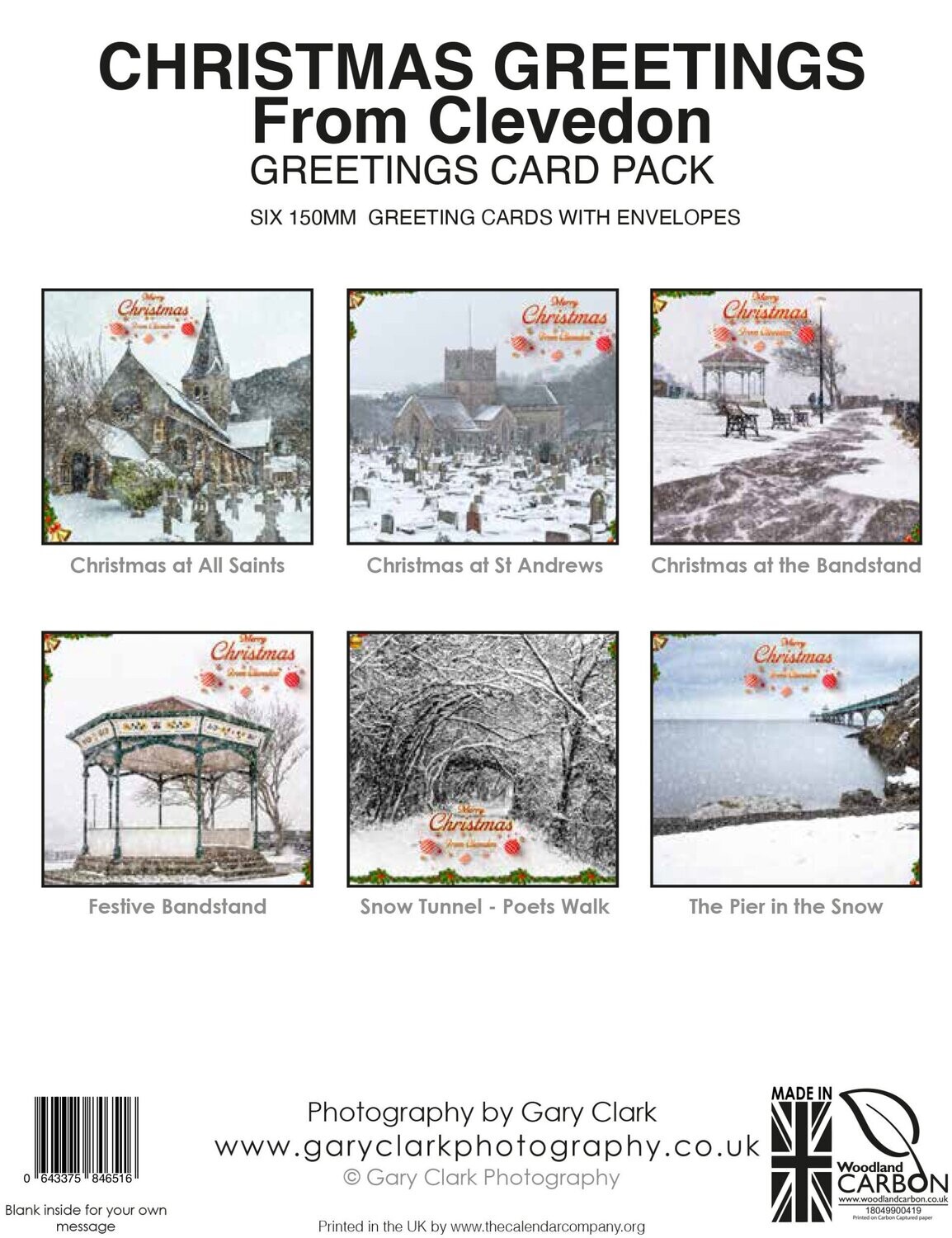 Christmas Greetings from Clevedon - Six 150mm x 150mm Greeting Cards with Envelopes supplied in a Greeting card pack (FREE UK DELIVERY)