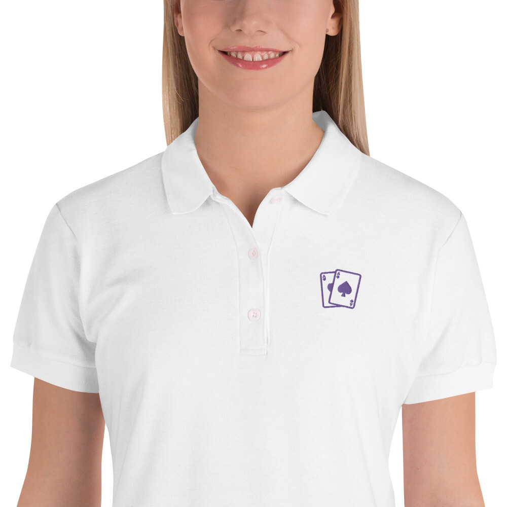 Embroidered Women&#39;s Pocket Aces Polo Shirt - White or Black