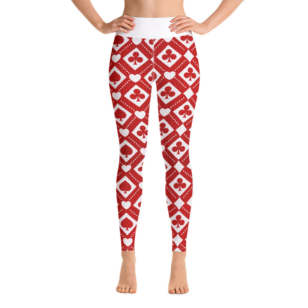 Red &amp; White Hearts Poker Patterned Leggings