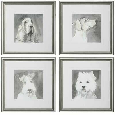 MODERN DOGS FRAMED PRINTS, S/4