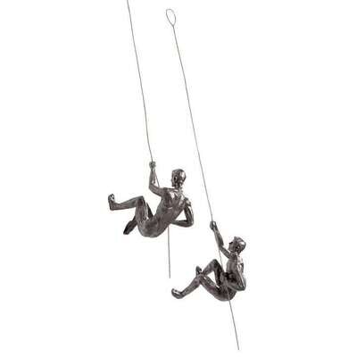 Cliff Resin Men 2 Piece Wall Climbing Sculpture Set - Silver