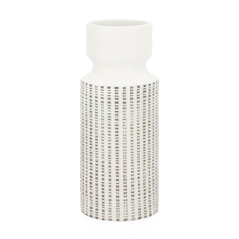 Manna Textured Resin 14h" Cylinder Vase - White