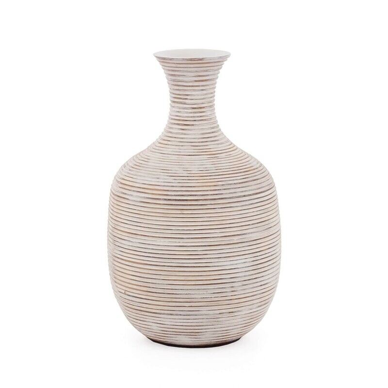 Colombo Ribbed Resin Tall Bulb 9.5h" Vase - White