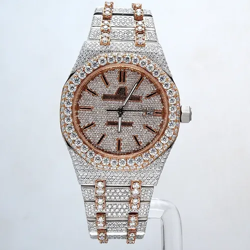 fully iced out AP diamond watch rose gold two tone