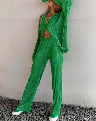 Fashion Women Set Elegant Simple Long Pants Women's Suit Loose Two Piece set
Green As Picture