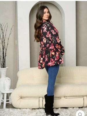 Womens long Sleeve V-neck Floral Print Tunic Top