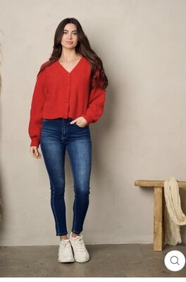 Women Long Sleeve Button Up Sweater
Red