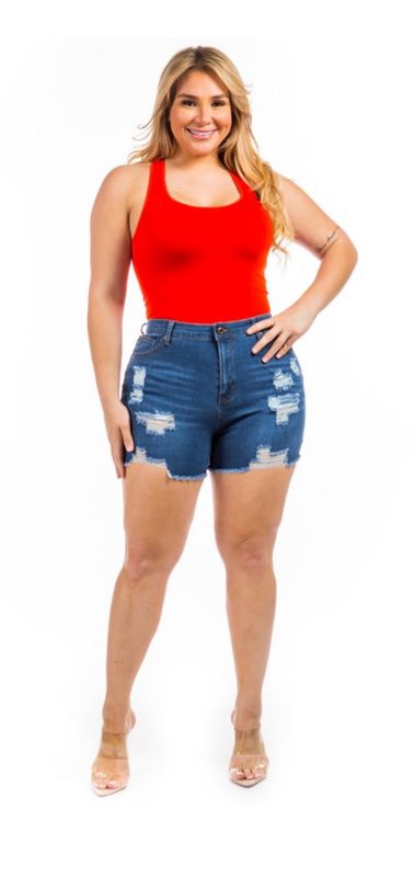 Distress Short Plus-Medium Wash