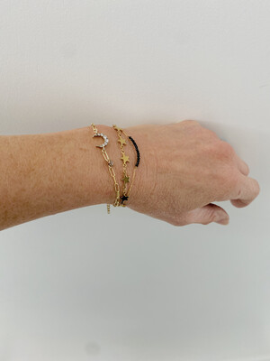 Gold Plated Black Spinel Tiny Beaded Bar Bracelet Gold Plated Black Spinel Tiny Beaded Bar Bracelet