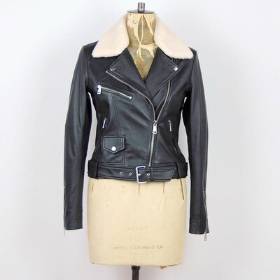 LAB Belted Biker Jacket With Faux Fur Collar - Black LAB Belted Biker Jacket With Faux Fur Collar - Black